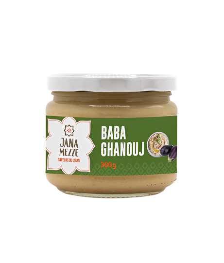 Jar of Jana Mezze Baba Ghanouj on a white background